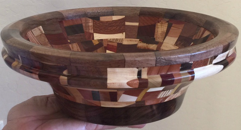 Lathe turning mosaic wood bowl